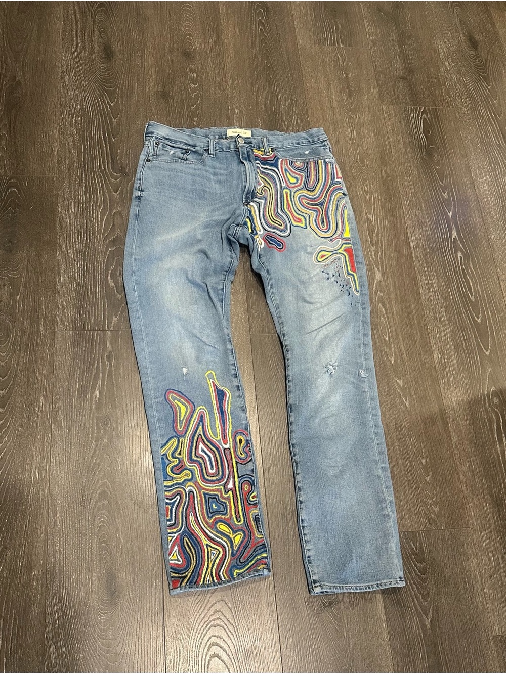 GAP 1969 distress Graphic light Blue slim  Jeans with Multicolor Mens size 32x32